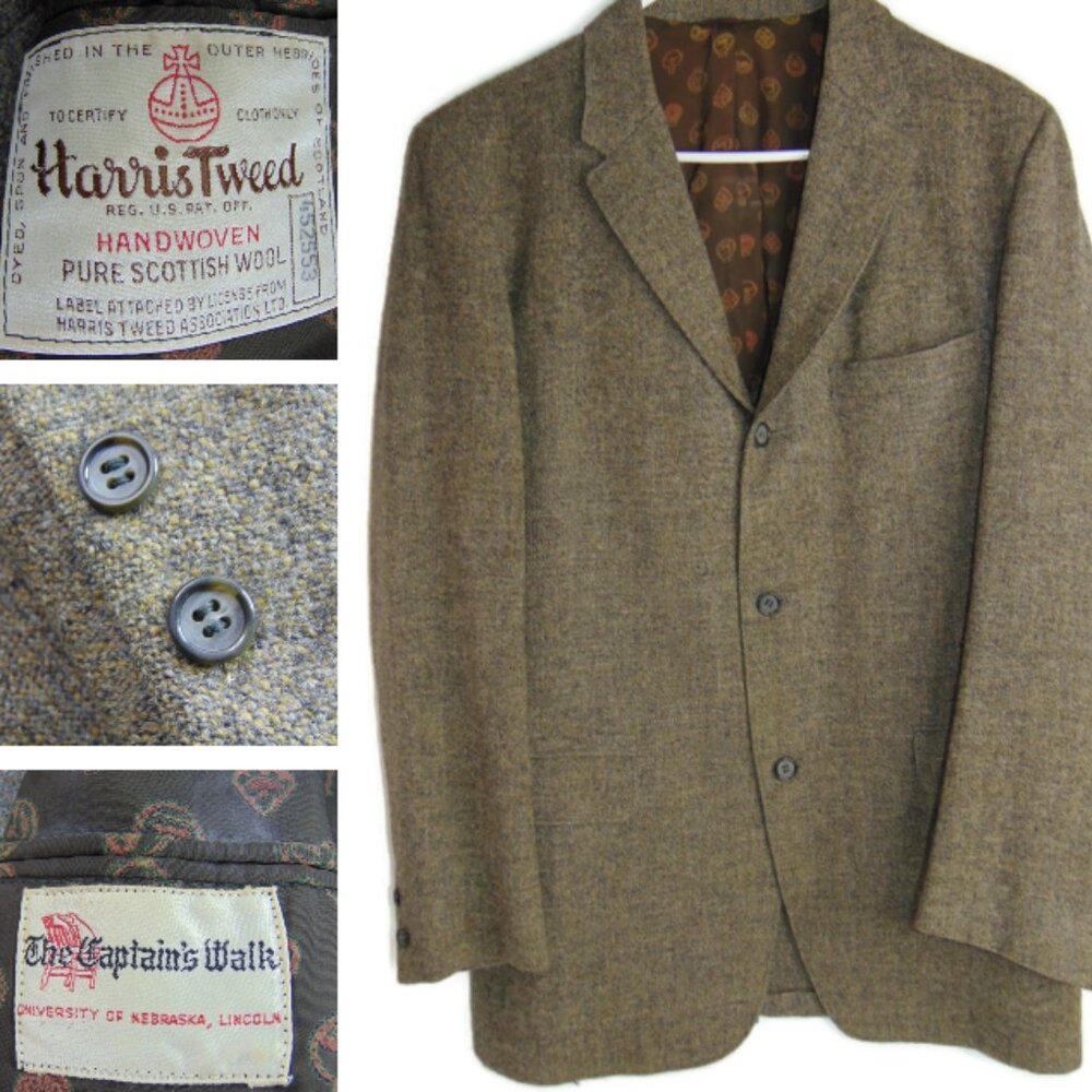 Harris Tweed Mens 40R Brown Scottish Wool Sport Coat Hunting Jacket Blazer